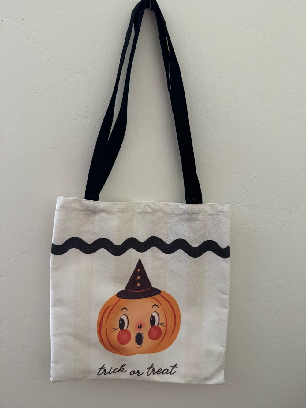 Halloween Pumpkin Trick or Treat Canvas Tote Bag - Black & Cream